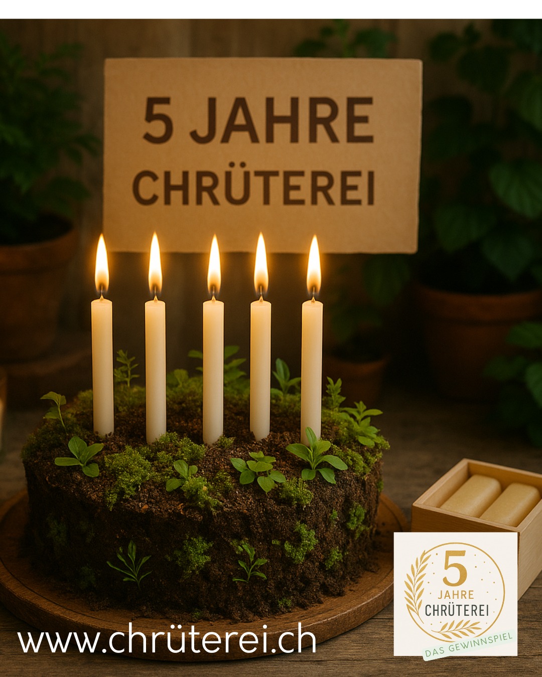 🥂 Heute ist unser Geburtstag! 🥂

An unserem Geburtstag möchten wir uns nochmals herzlich bei all den wunderbaren Menschen bedanken, welche uns in den 5 Jahren begleitet haben.

Und weil gemeinsam feiern gleich nochmal schöner ist, hier nochmals unsere Aktionen:

🌿 1. Das Chrüterei Jubiläums-Gewinnspiel
Gewinnt 1 von 2 Chrüterei-Adventskränzen im Wert von 119 CHF, 1 von 2 Weihnachts-Geschenksets im Wert von 72 CHF und viele weitere schöne Überraschungen 🎁

👉 So macht ihr mit:
1️⃣ Folge uns um keinen weiteren Post zu verpassen
2️⃣ Eine Person markieren, die sich auch über etwas Schönes von der Chrüterei freuen würde
3️⃣ Den Post teilen

🗓️ Teilnahmeschluss: 20. November 2025, die Gewinne werden Ende November versendet
Das Gewinnspiel steht in keiner Verbindung zu Meta/Instagram/Facebook.

🌿 2. Jubiläumsrabatt:
Als kleines Dankeschön erhaltet ihr
15 % Jubiläumsrabatt auf alle Produkte im Chrüterei Onlineshop. Nur noch für kurze Zeit. Code: 5Jahre
