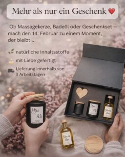 💌 Mehr als nur ein Geschenk.
Valentinstag ist kein Wettbewerb um Rosensträuße oder Pralinen.
Es geht um kleine Gesten.
Um Berührungen.
Um Zeit füreinander.
Unsere handgemachten Naturprodukte sind genau dafür gemacht:
für ruhige Abende, warme Gedanken und dieses leise „Ich hab an dich gedacht.“ ✨
🌿 natürliche Inhaltsstoffe
🕯️ mit Liebe gefertigt
🚚 Lieferung innerhalb von 3 Arbeitstagen
Ob Massagekerze, Badeöl oder Geschenkset –
mach den 14. Februar zu einem Moment, der bleibt.
Für euch zwei.
Für Nähe.
Für echtes Gefühl.
❤️
#valentinstag #mehralsnureingeschenk #naturprodukte #handgemacht #liebegeschenk #selfcaretime #geschenkidee #slowdown #achtsamkeit #youandme